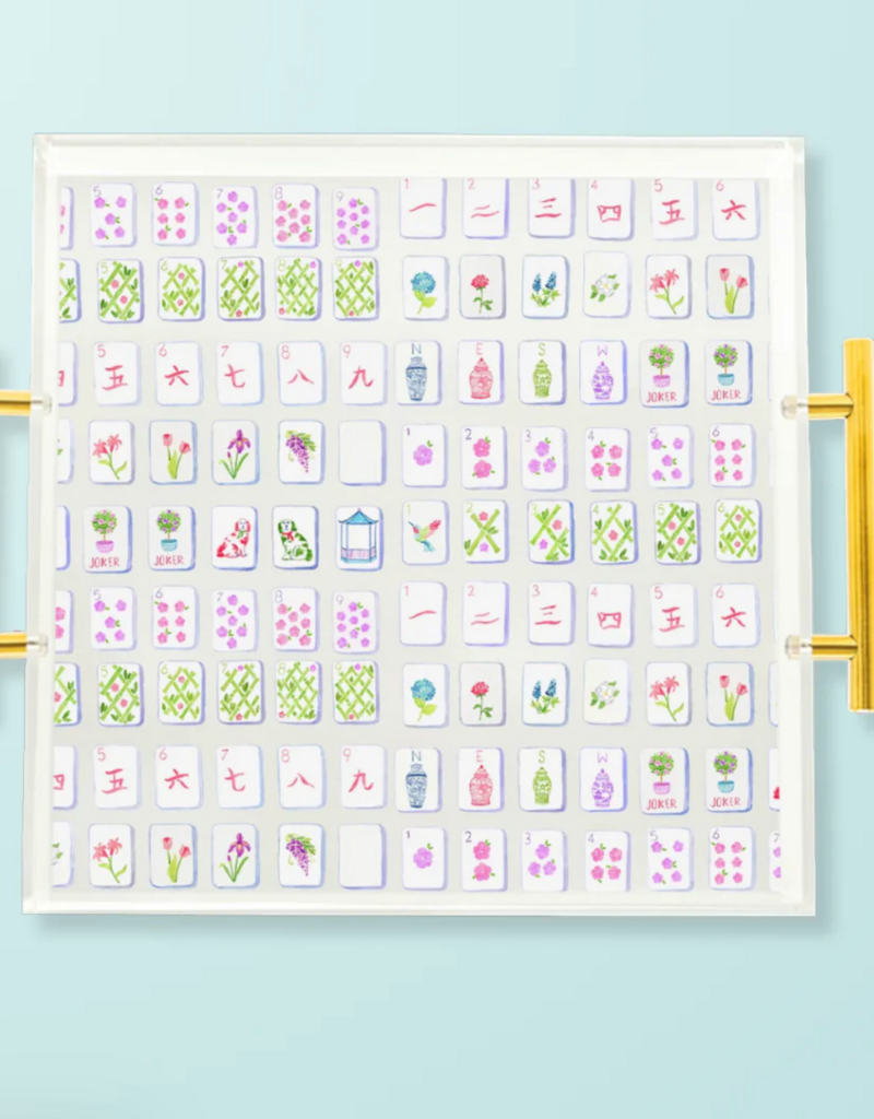 TAYLOR PALADINO MAHJONG TILES ACRYLIC TRAY W/GOLD HANDLES