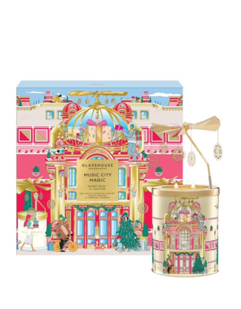 GLASSHOUSE FRAGRANCES 13.4 oz. Candle with Spinning Carousel Gift Set