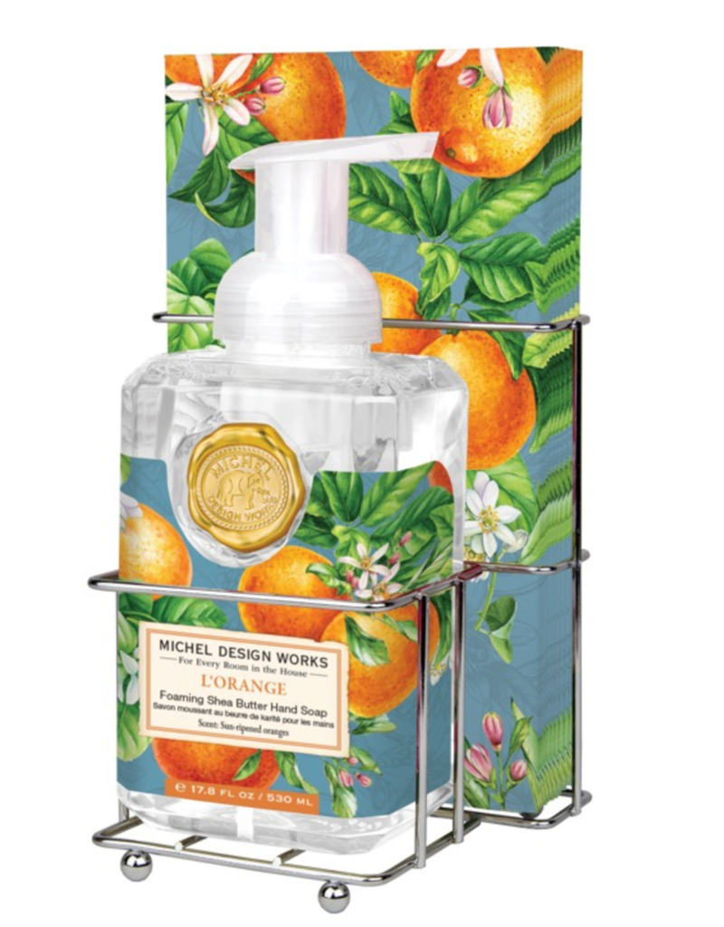 MICHEL DESIGN WORKS L'ORANGE FOAMING SOAP & HOSTESS NAPKIN SET