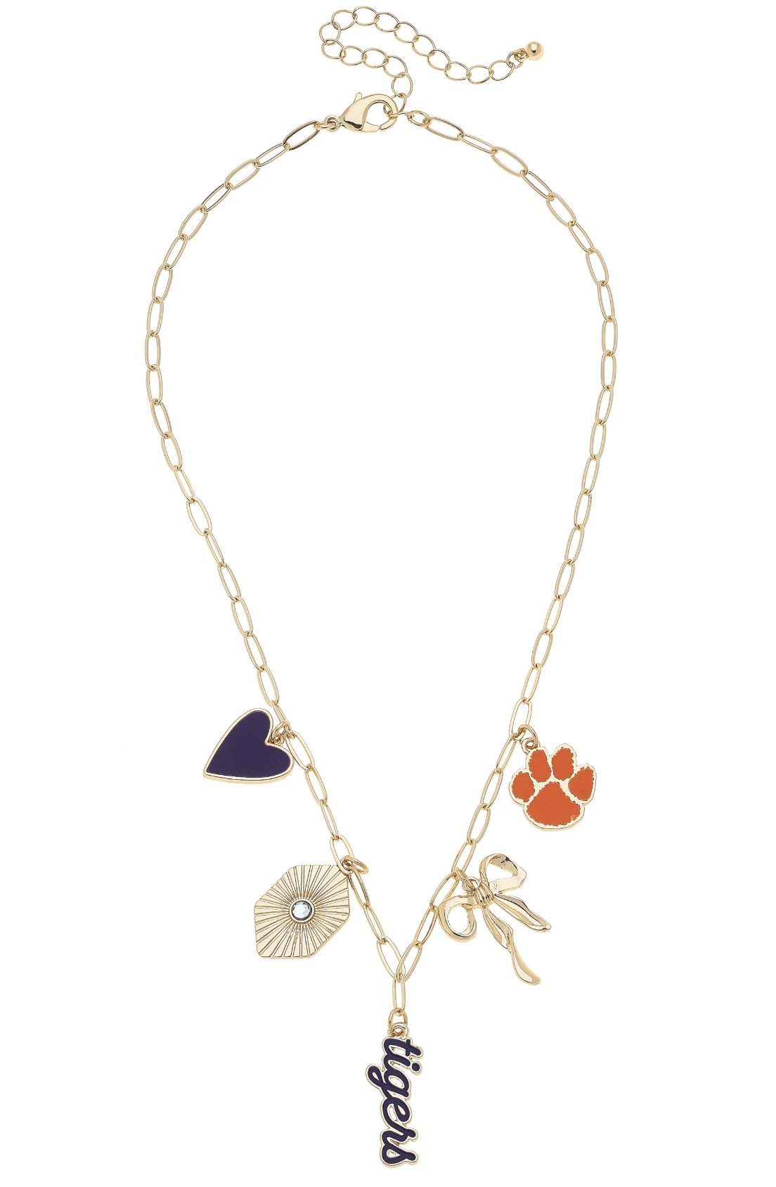 CANVAS Clemson Tigers Paper Clip Charm Collector Necklace CANVAS Clemson Tigers Paper Clip Charm Collector Necklace