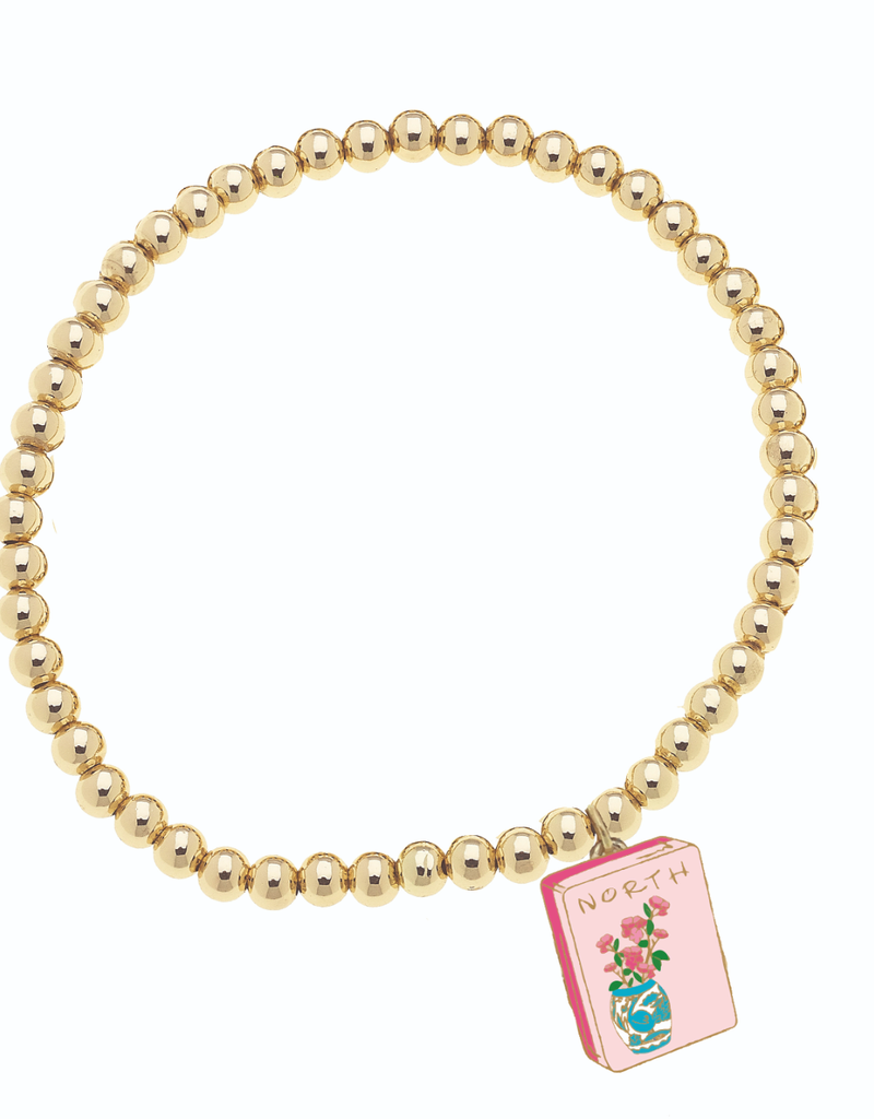 CANVAS MAHJONG TILE BALL BEAD STRETCH BRACELET