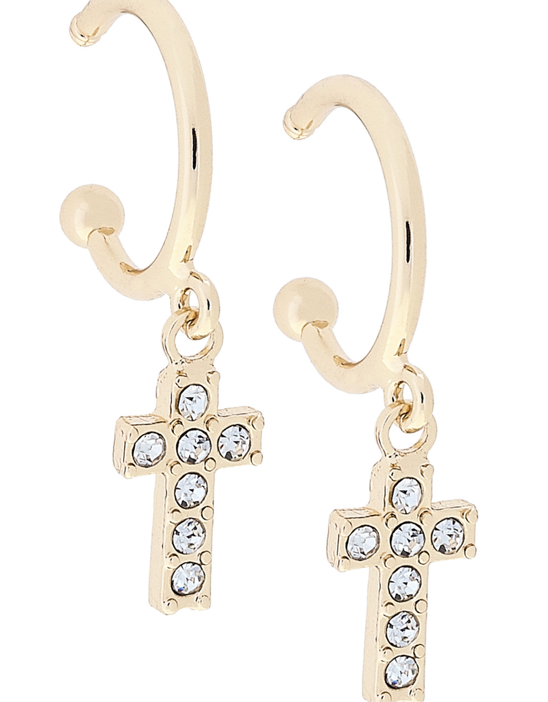 CANVAS MABEL PAVE CROSS DROP HOOP EARRINGS
