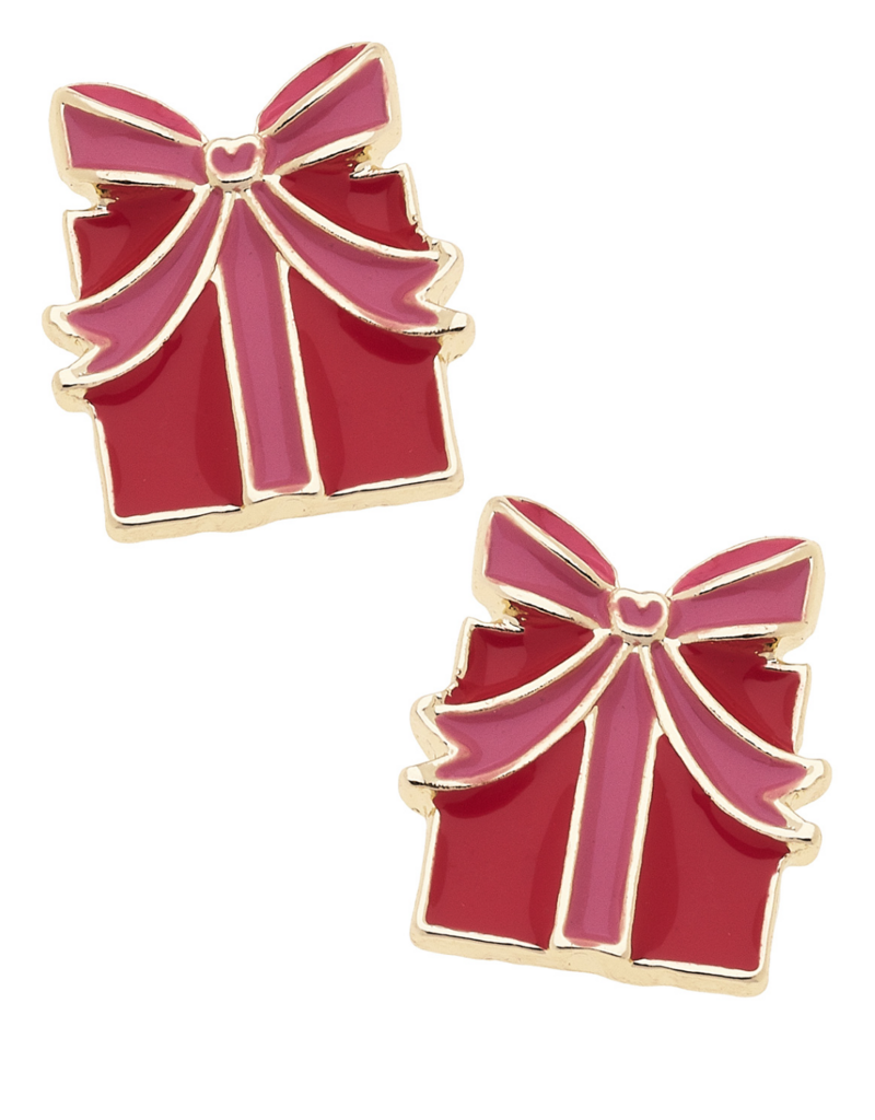 CANVAS GIFT WRAPPED ENAMEL STUD EARRINGS