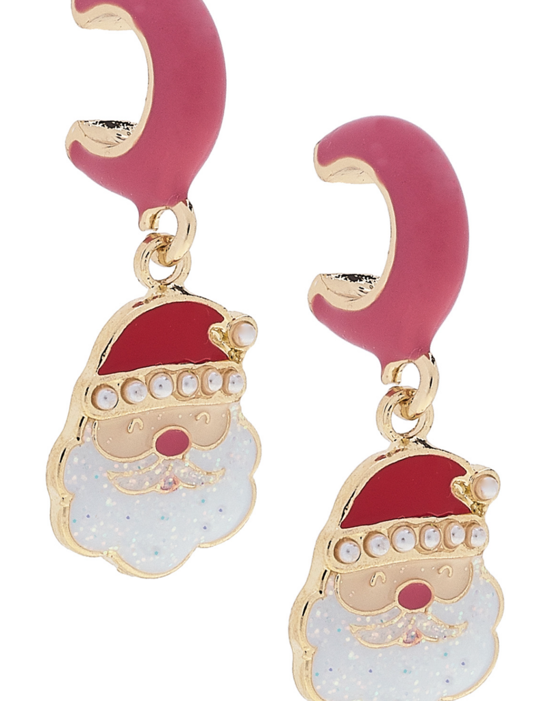 CANVAS PEARL STUDDED SANTA HUGGIE HOOP EARRINGS