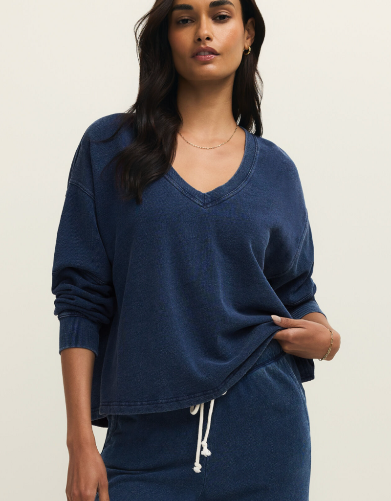 Z SUPPLY DELPHINE DENIM KNIT SWEATSHIRT-INDIGO