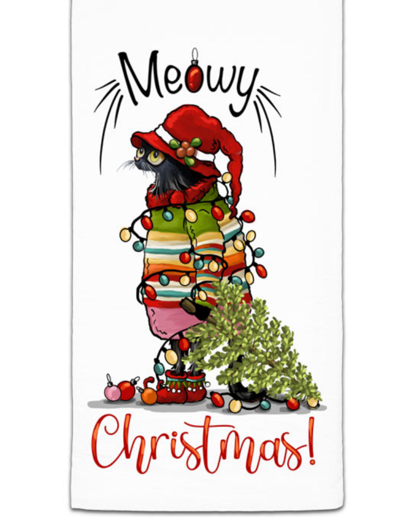 CJ BELLA CO CAT IN LIGHTS FLOUR SACK TOWEL