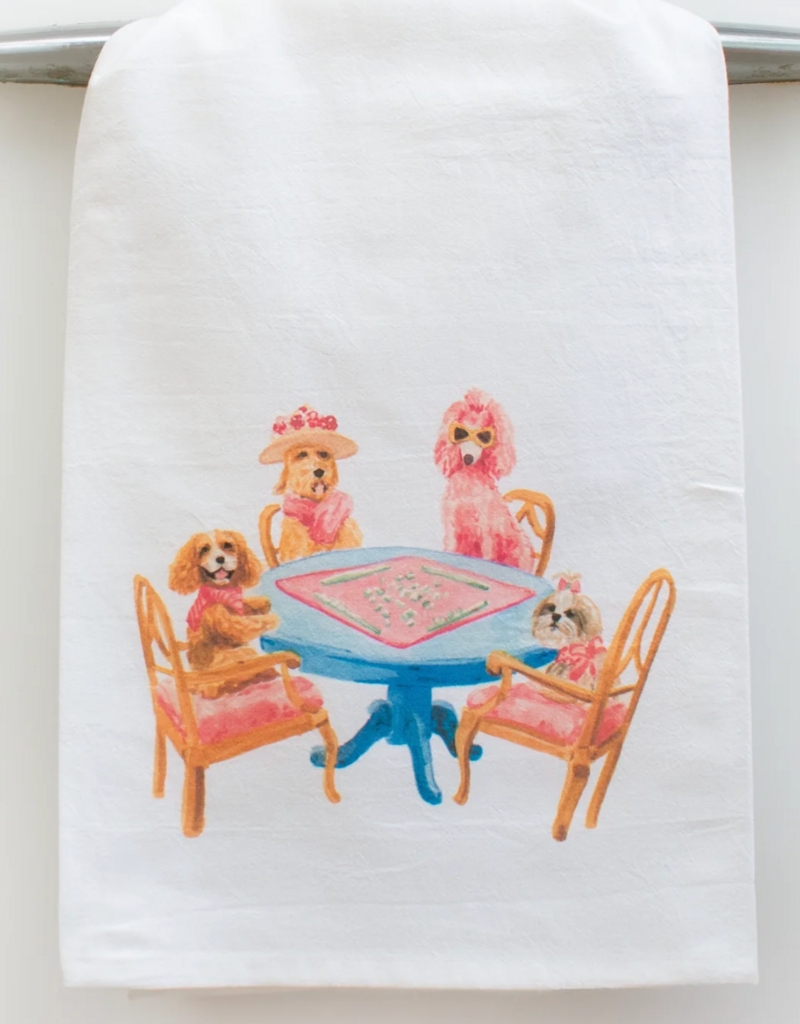 TAYLOR PALADINO DOGS PLAYING MAHJONG TEA TOWEL