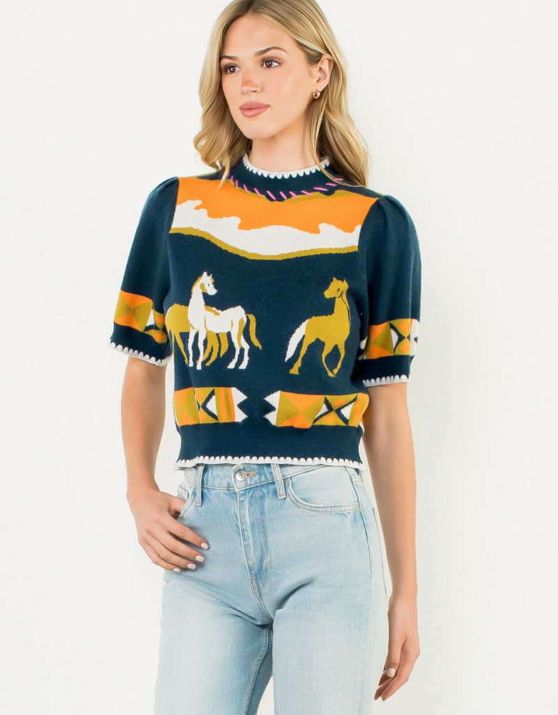 THML Short Sleeve Horse Detail Top