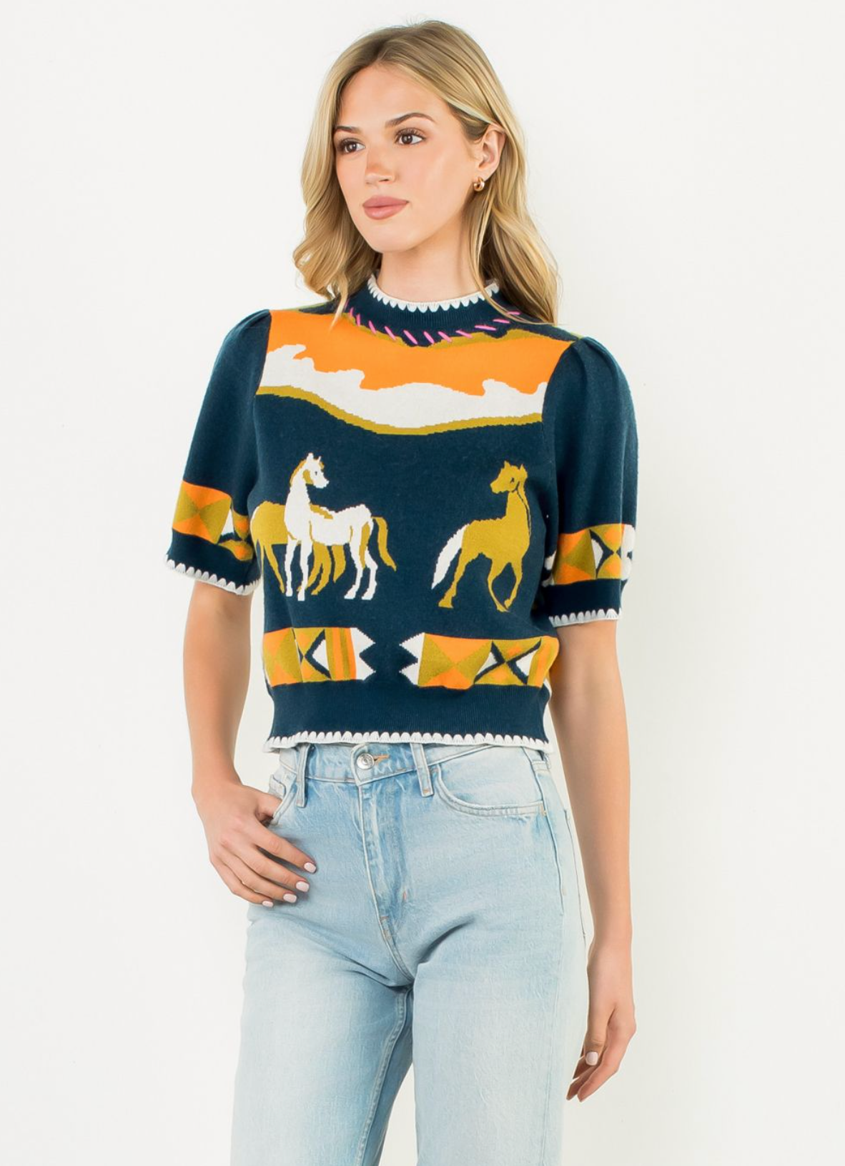 THML Short Sleeve Horse Detail Top THML Short Sleeve Horse Detail Top