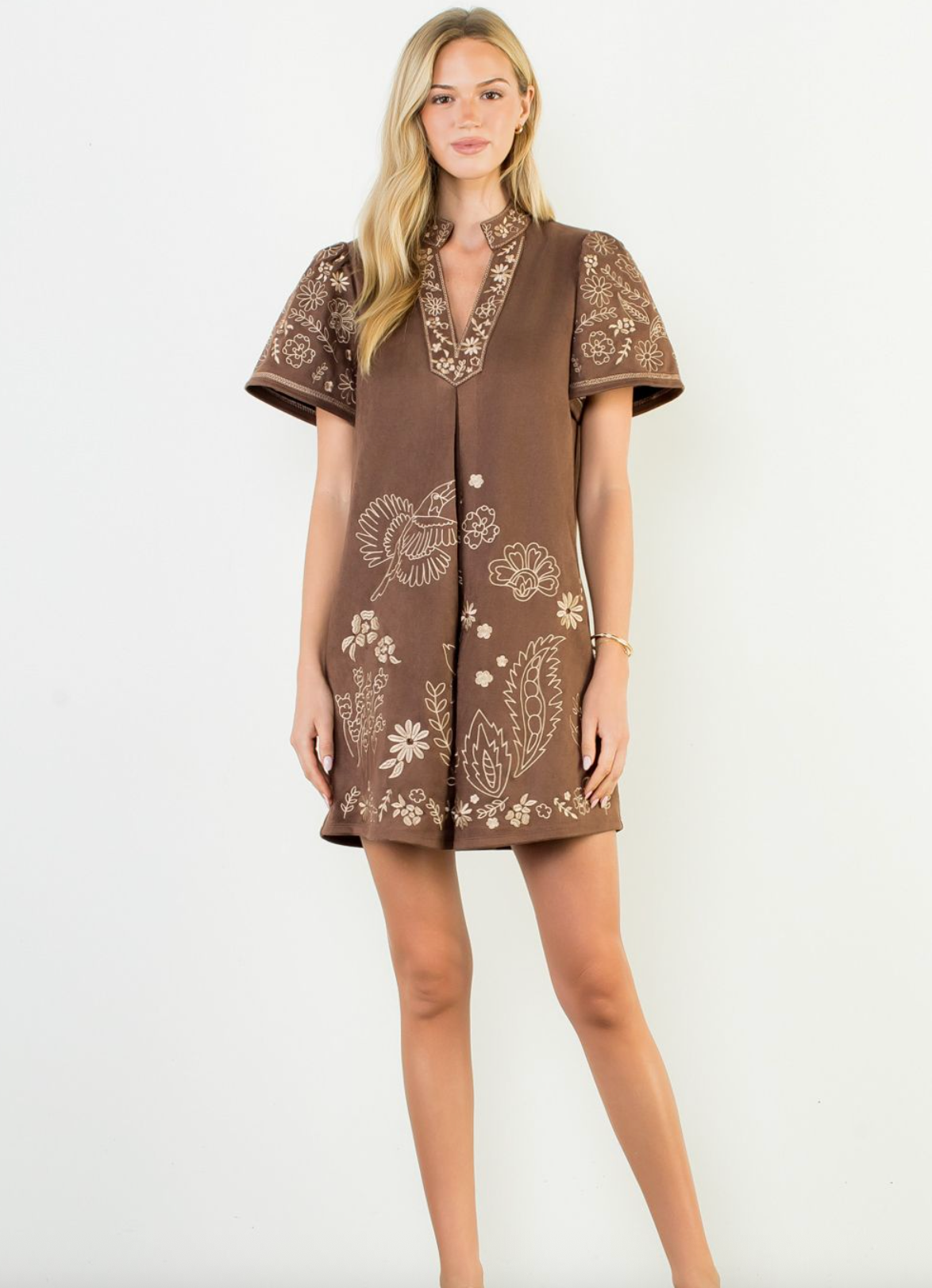 THML Short Sleeve Embroidered Detail Dress THML Short Sleeve Embroidered Detail Dress