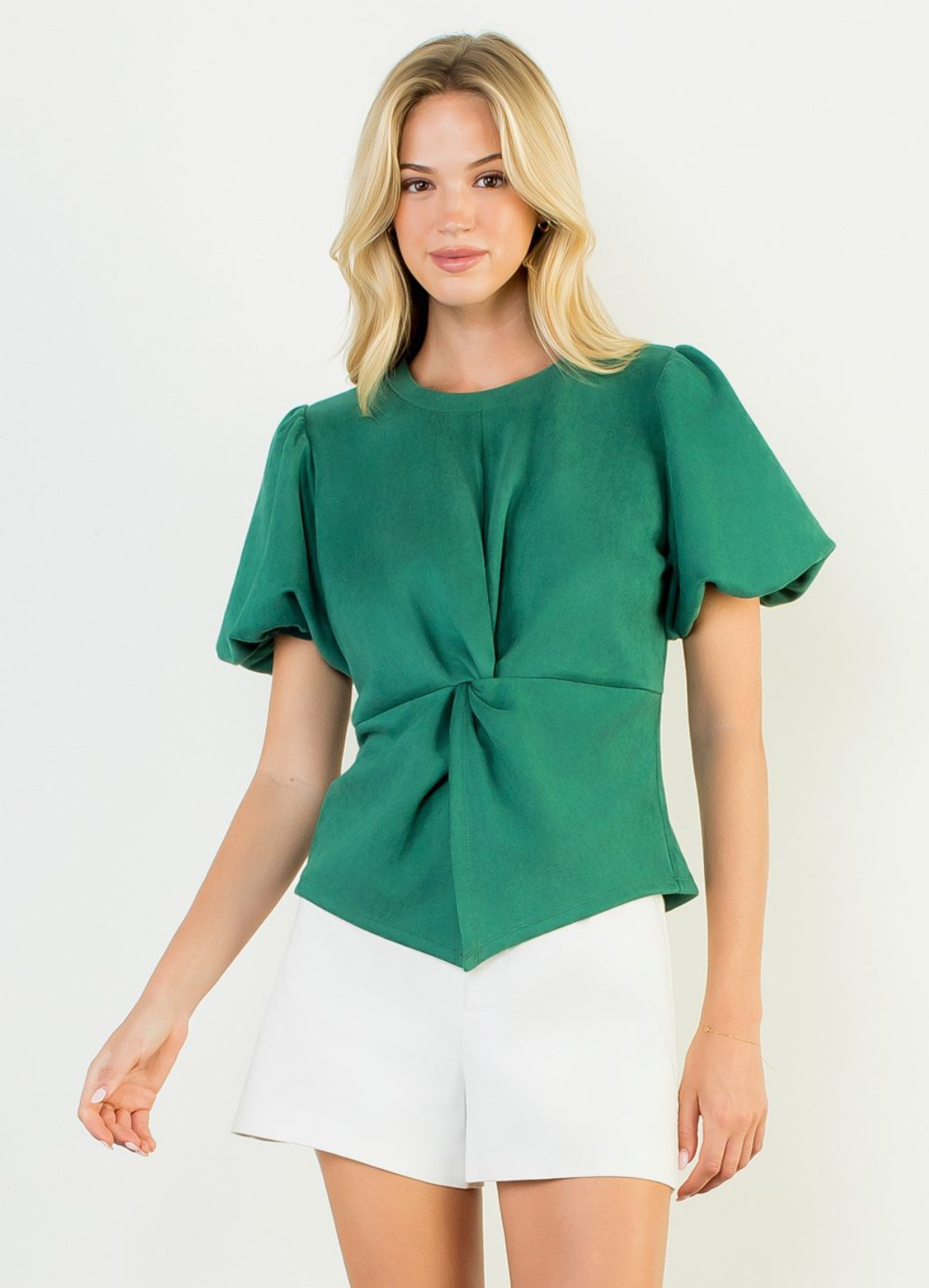 THML Puff Sleeve Twisted Detail Suede Top THML Puff Sleeve Twisted Detail Suede Top