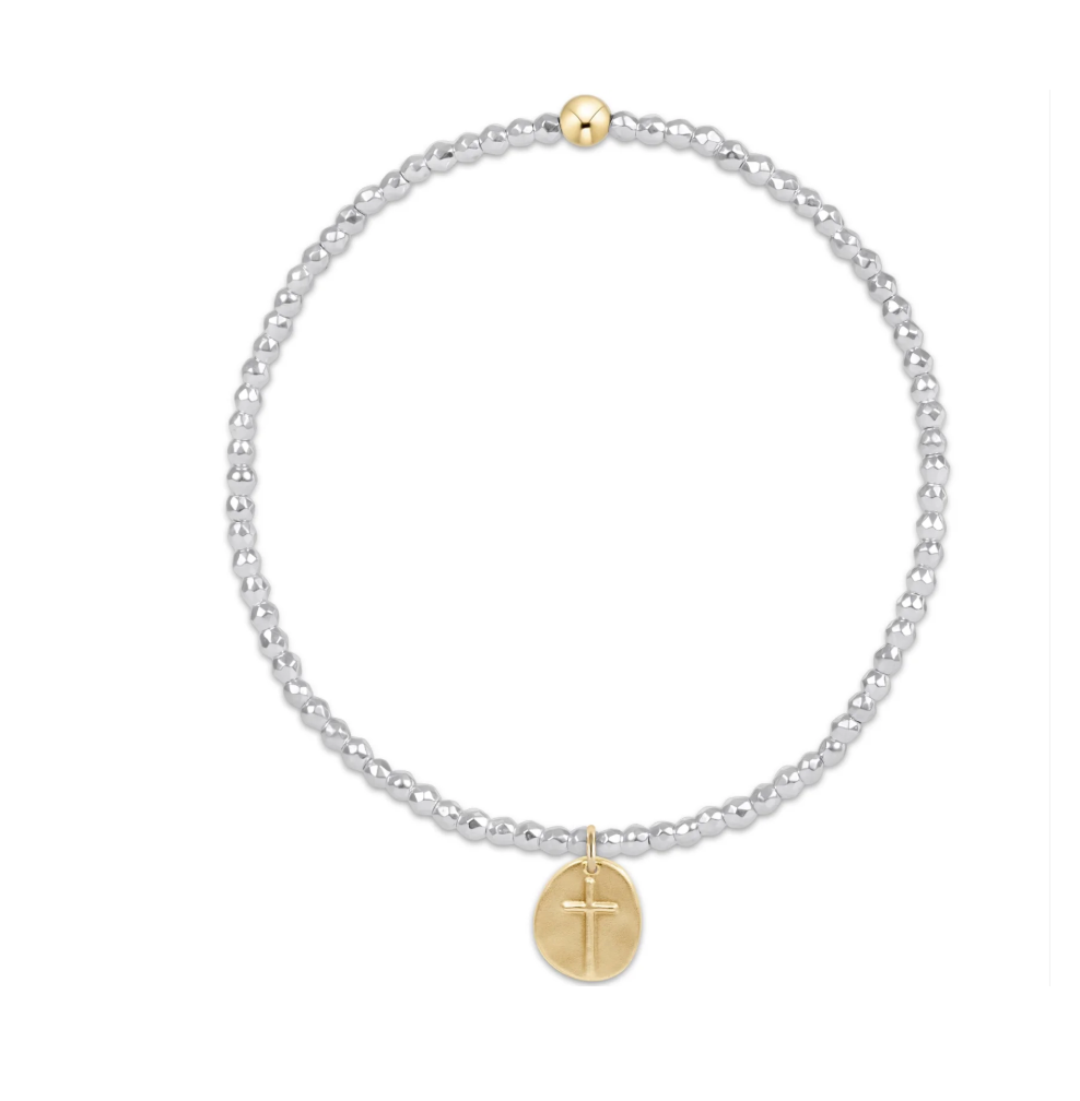 ENEWTON Bright Silver Faceted Hematite 2mm Bead Bracelet -INSPIRE GOLD CHARM ENEWTON Bright Silver Faceted Hematite 2mm Bead Bracelet -INSPIRE GOLD CHARM