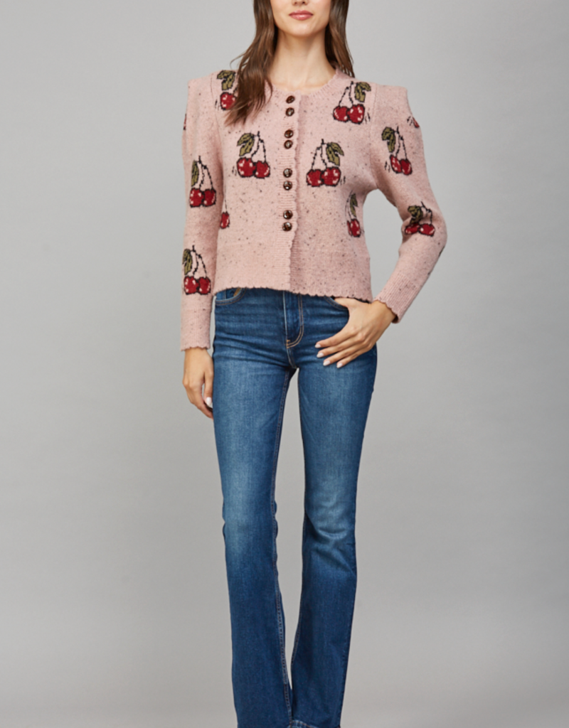 FATE CHERRY MOTIF PUFF SLEEVE CARDIGAN