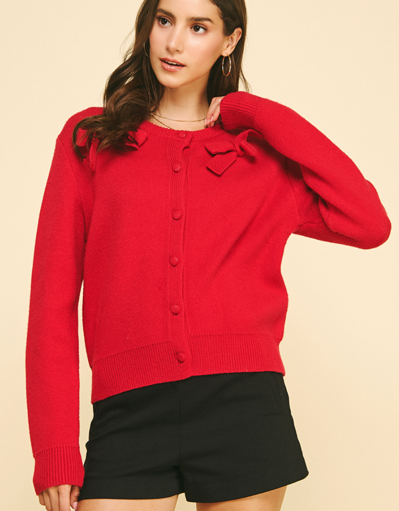 PINCH BOW DETAIL CARDIGAN SWEATER