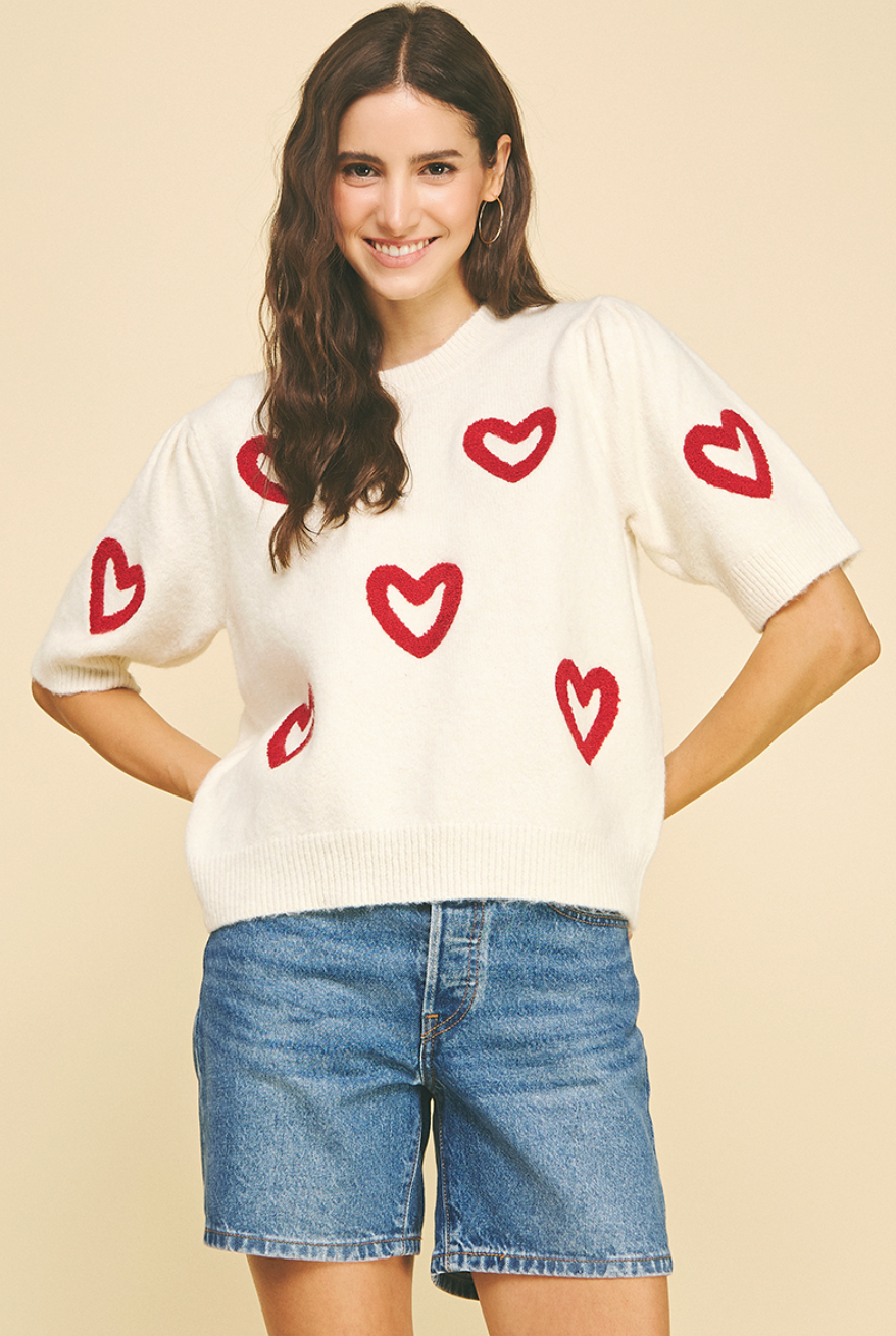 PINCH HEART THROB SHORT SLEEVE SWEATER