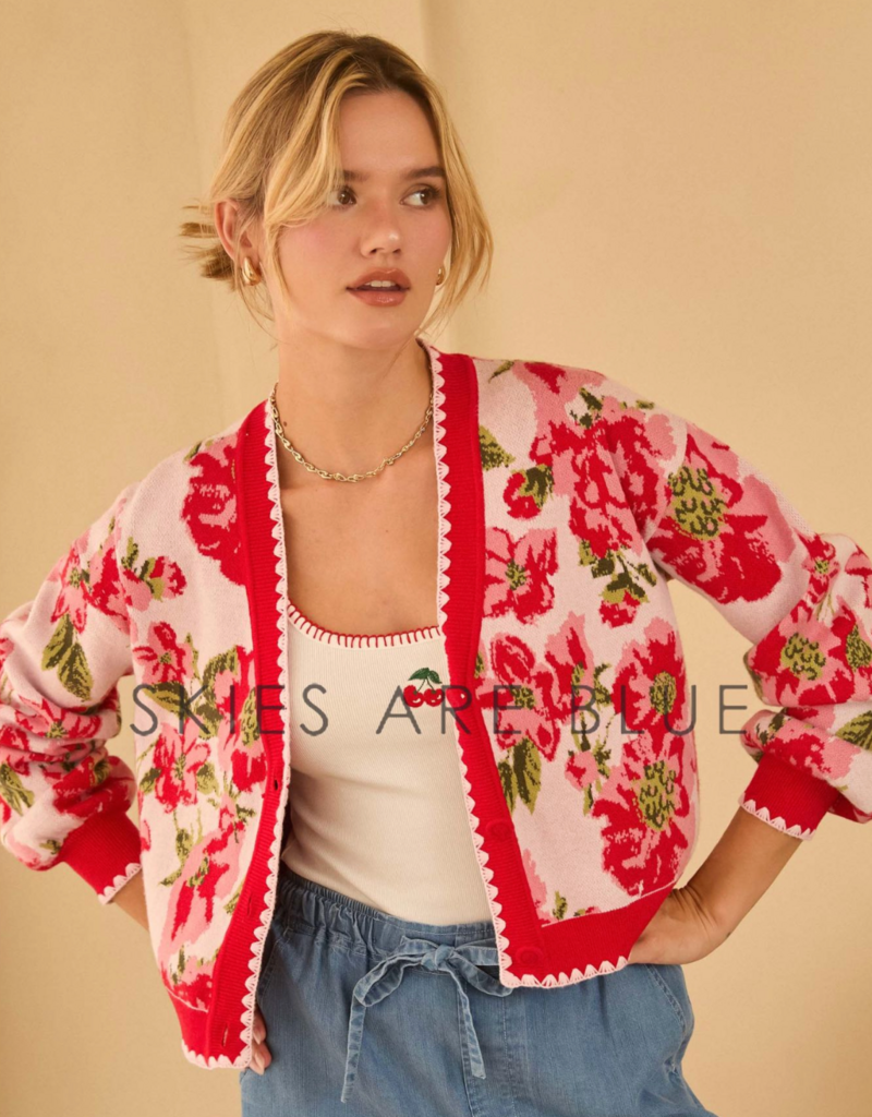 SKIES ARE BLUE FLORAL INTARSIA CARDIGAN