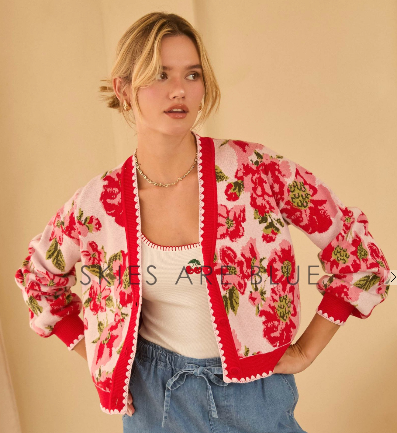 SKIES ARE BLUE FLORAL INTARSIA CARDIGAN