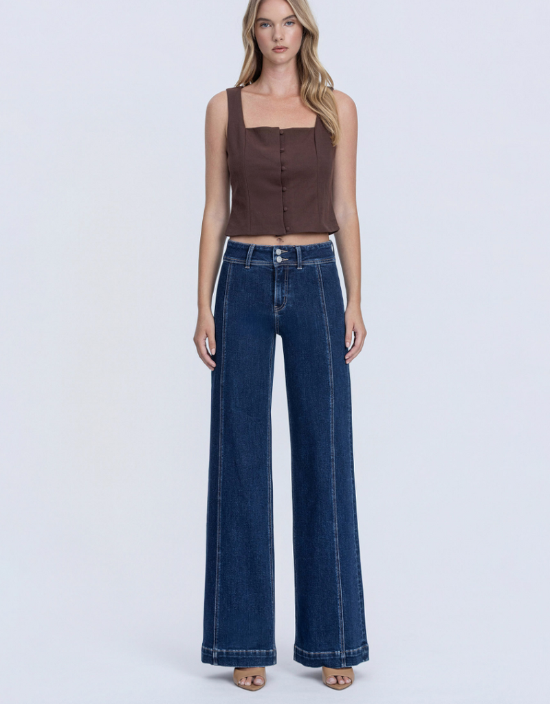 VERVET HIGH RISE FRONT SEAM DARK WASH WIDE LEG