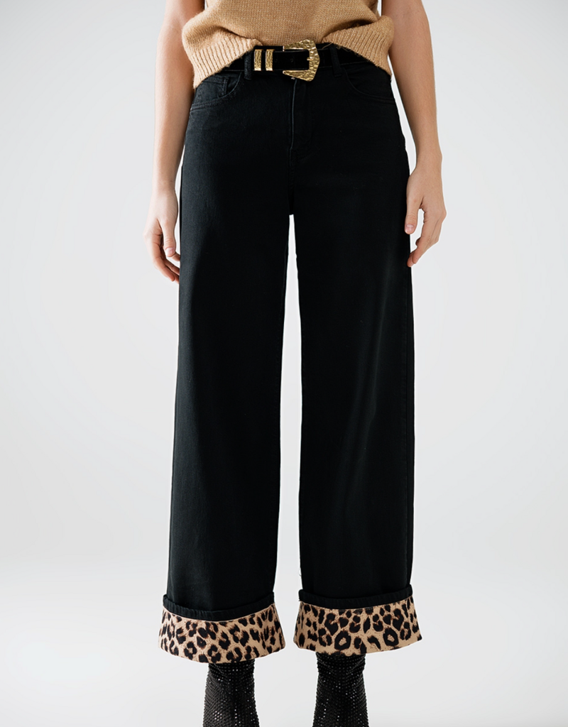 Q2 SHASTA WIDE LEG-BLACK W/LEOPARD CUFF
