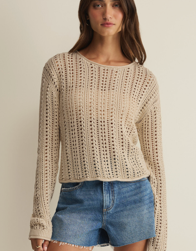 Z SUPPLY UPLAND CROCHET SWEATER-ISLAND COCONUT