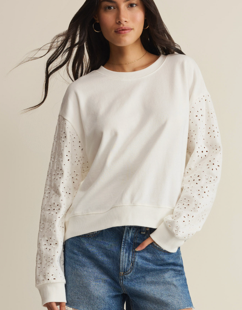 Z SUPPLY MOSAIC KNIT EYELET SWEATSHIRT
