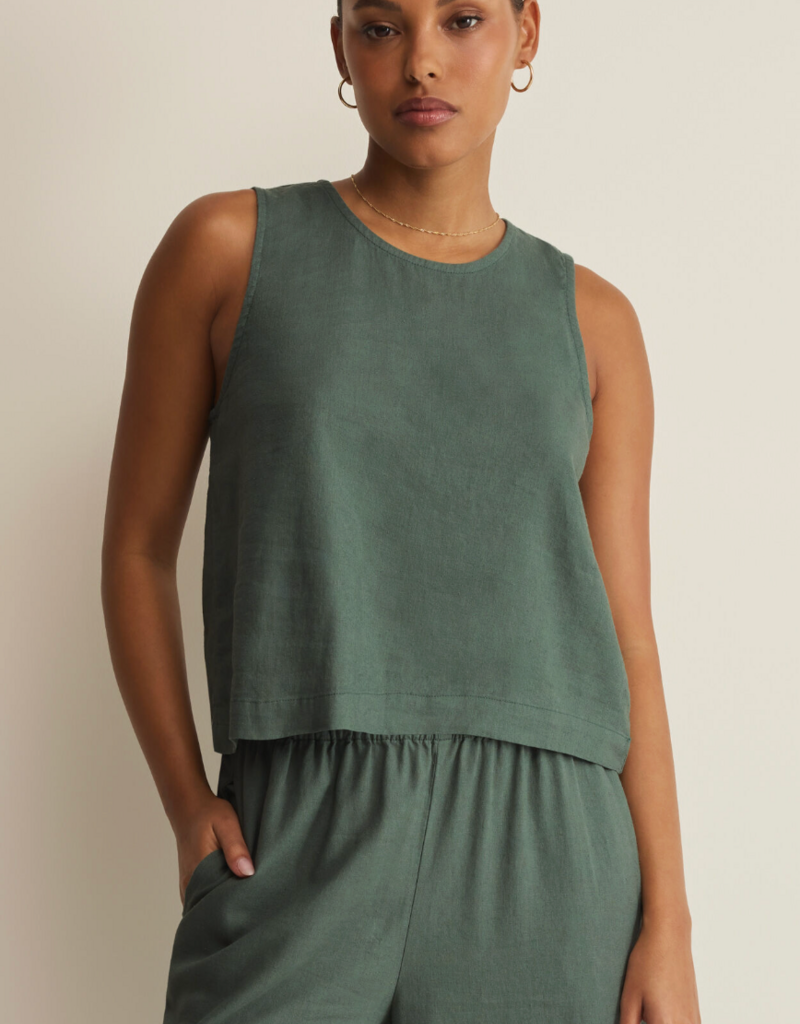 Z SUPPLY SLOANE LINEN TOP-EVERGLADE