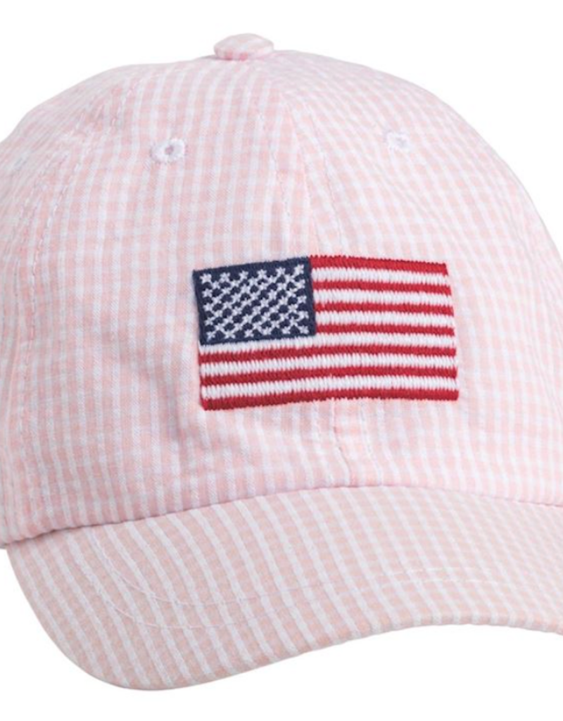 MUD PIE PINK GINGHAM AMERICAN FLAG EMBROIDERED HAT