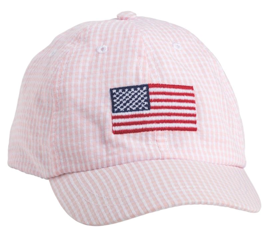 MUD PIE PINK GINGHAM AMERICAN FLAG EMBROIDERED HAT