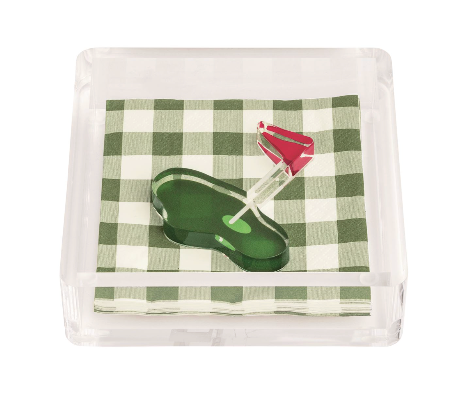 MUD PIE GOLF ACRYLIC  NAPKIN HOLDER AND WEIGHT SET