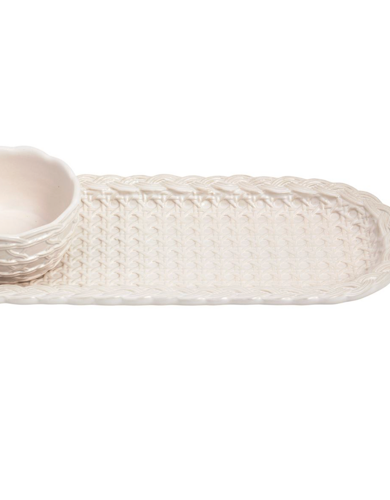 MUD PIE CERAMIC WOVEN DIP TRAY SET