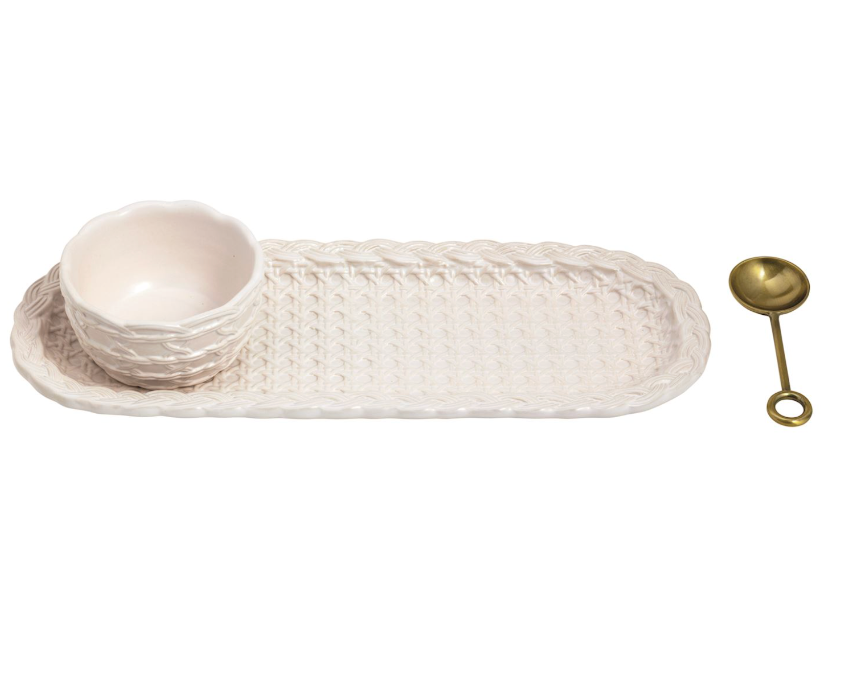 MUD PIE CERAMIC WOVEN DIP TRAY SET