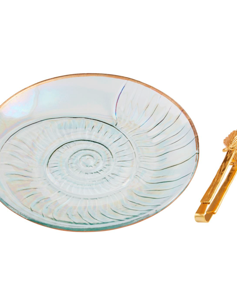 MUD PIE NAUTILUS GOLD EDGE PLATE & TONG SET