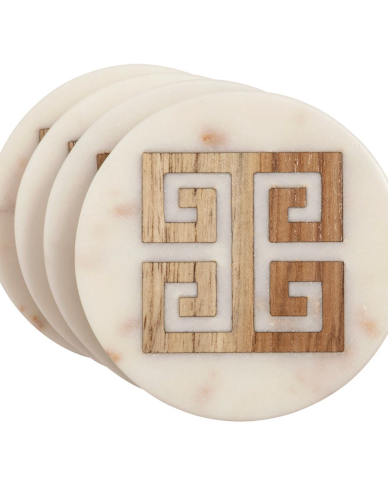 MUD PIE MARBLE WOOD INLAY COASTERS