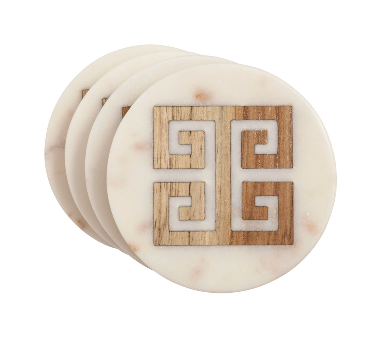 MUD PIE MARBLE WOOD INLAY COASTERS