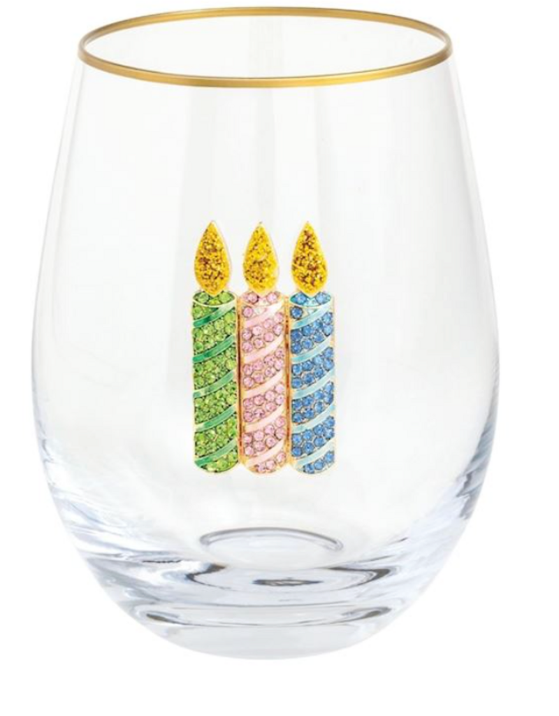 MUD PIE BEADED BIRTHDAY WINE GLASSES