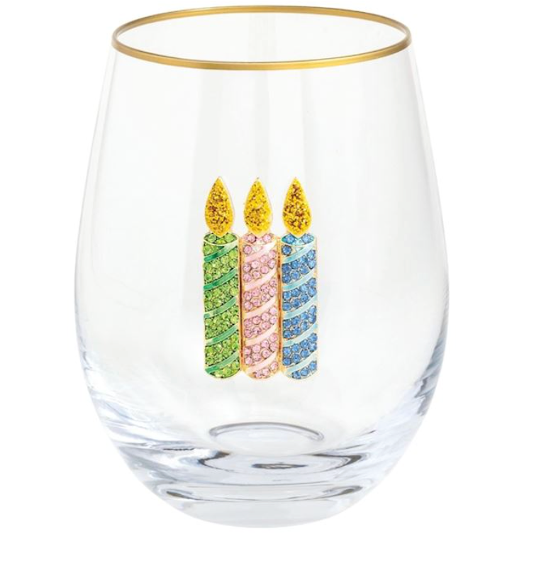 MUD PIE BEADED BIRTHDAY WINE GLASSES