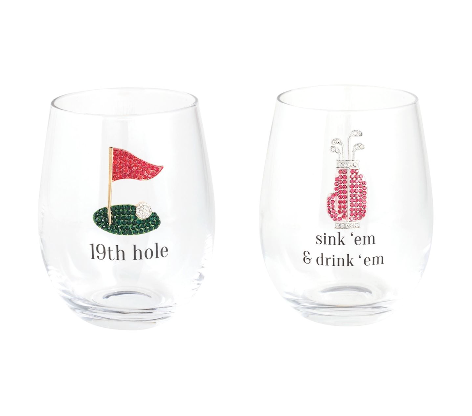 MUD PIE JEWELED GOLF WINE GLASSES