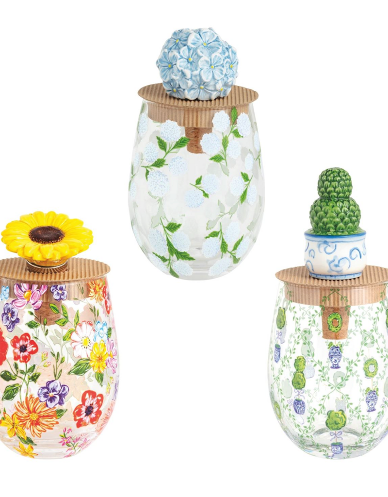 MUD PIE FLOWER STEMLESS WINE GLASS SET