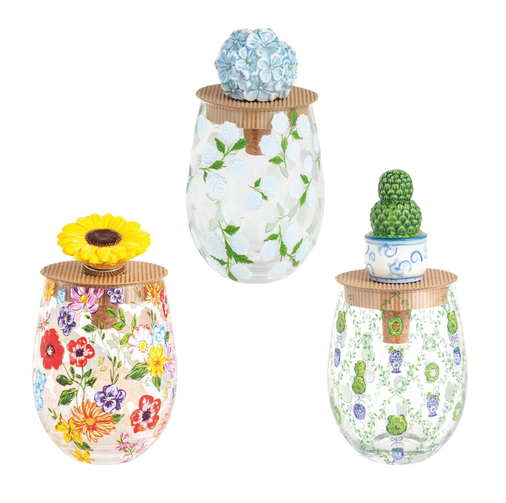 MUD PIE FLOWER STEMLESS WINE GLASS SET