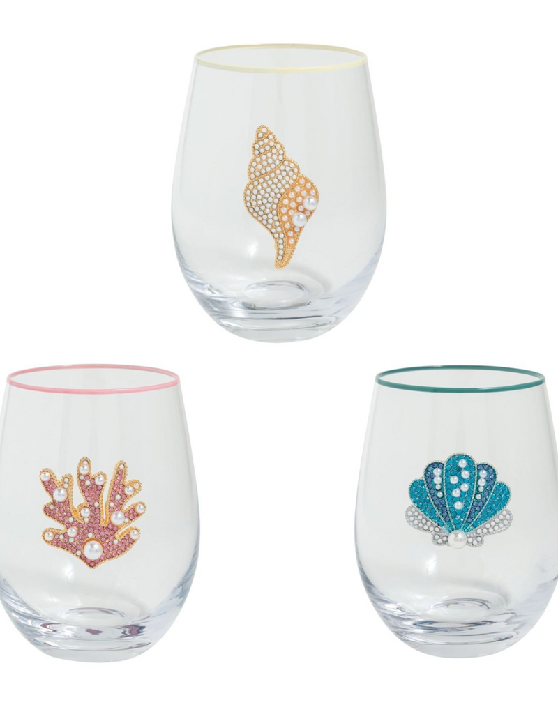 MUD PIE SEA BEADED WINE GLASSES