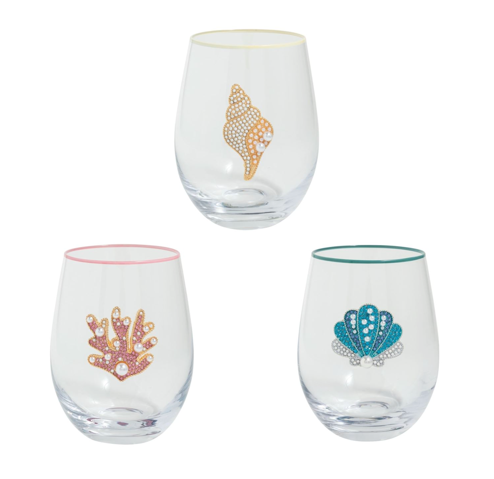 MUD PIE SEA BEADED WINE GLASSES