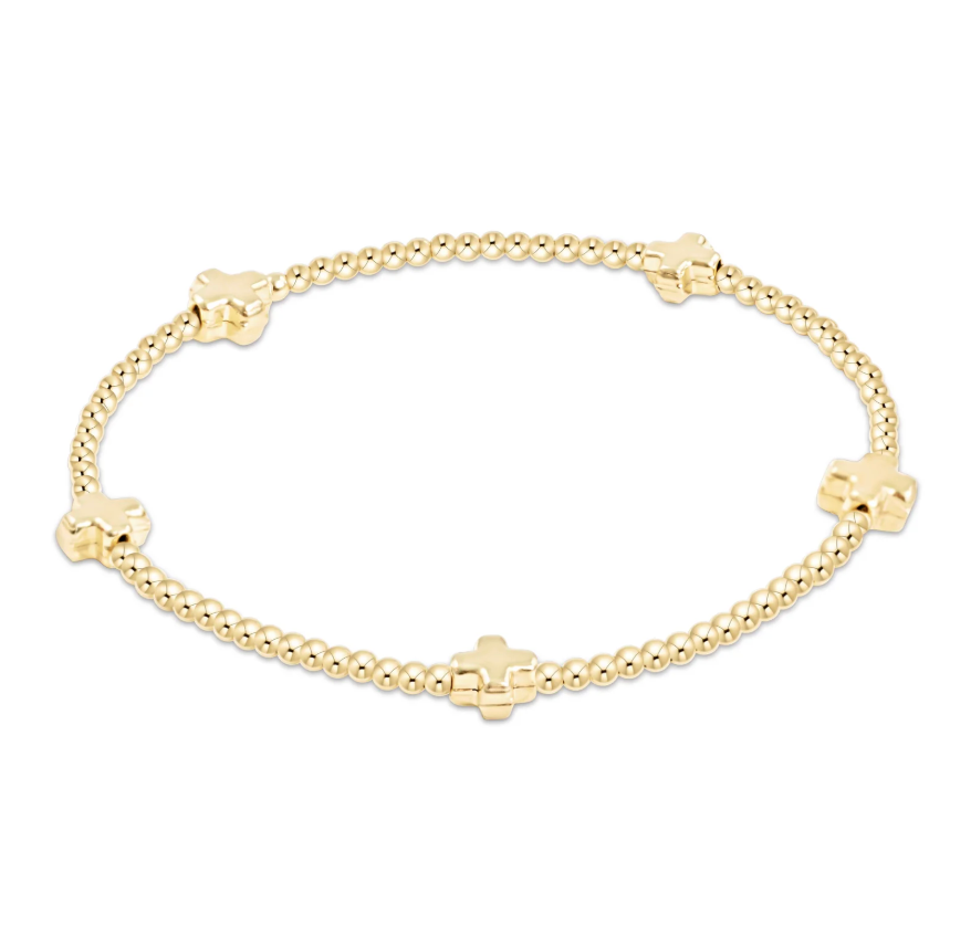 ENEWTON EGIRL SIGNATURE CROSS SMALL GOLD PATTERN 2MM BEAD BRACELET - GOLD