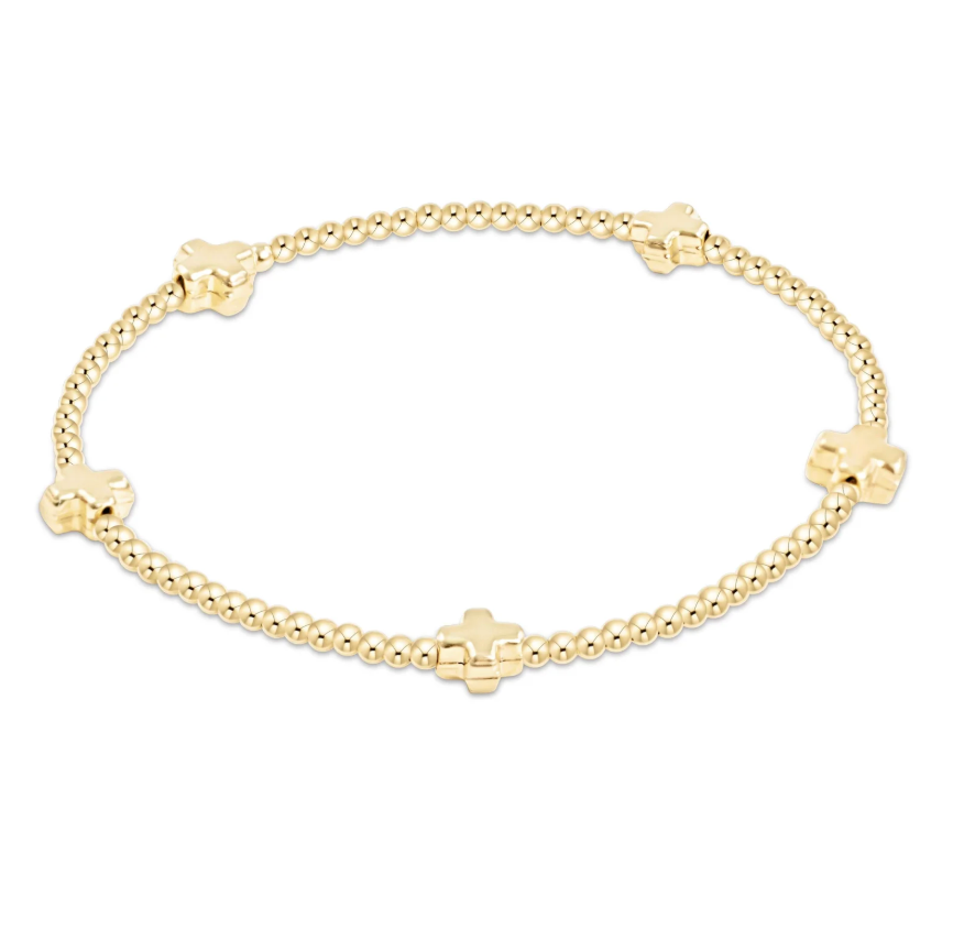 ENEWTON SIGNATURE CROSS SMALL GOLD PATTERN 2MM BEAD BRACELET-GOLD