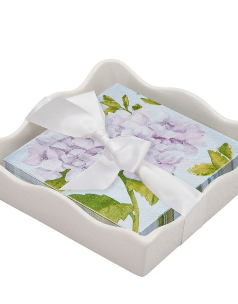 SOPHISTIPLATE CERAMIC NAPKIN TRAY WITH HYDRANGEA COCKTAIL NAPKINS