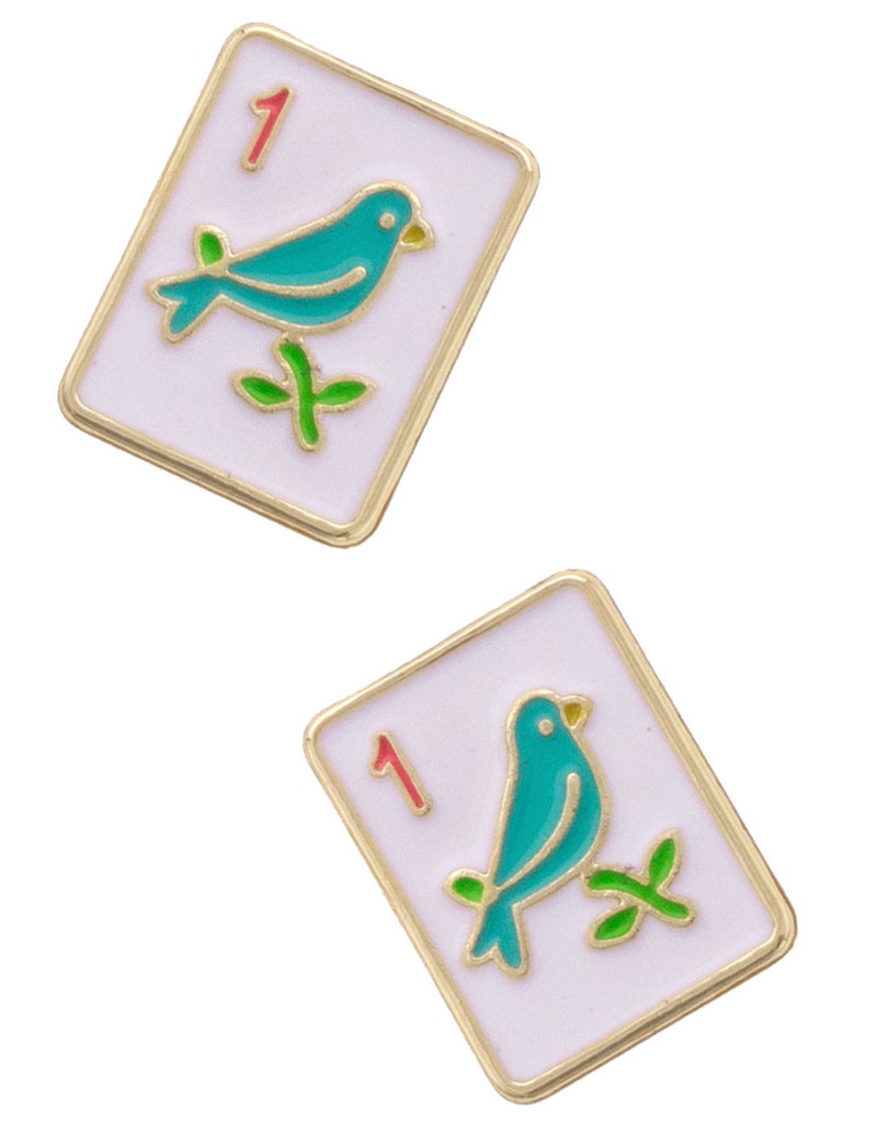 CANVAS WHITE SPARROW MAHJONG EARRINGS