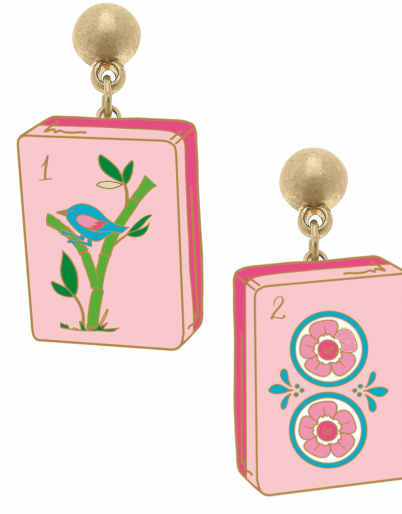 CANVAS MAHJONG TILE ENAMEL EARRINGS-PINK