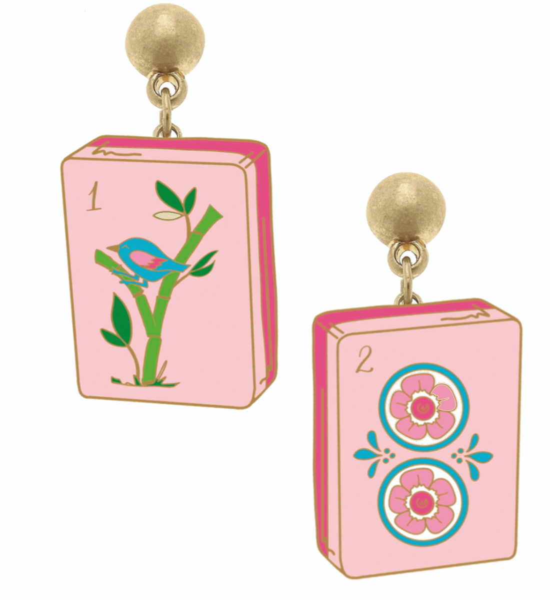 CANVAS MAHJONG TILE ENAMEL EARRINGS-PINK