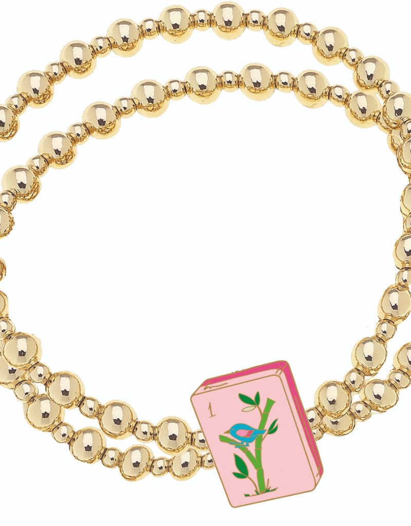 CANVAS MAHJONG 2-ROW BALL BEAD STRETCH BRACELET