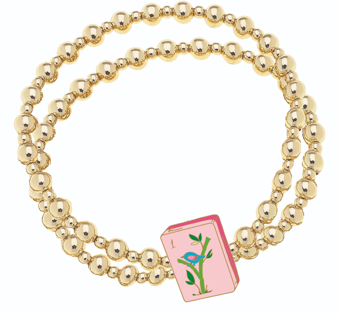CANVAS MAHJONG 2-ROW BALL BEAD STRETCH BRACELET