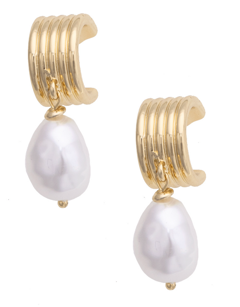 CANVAS MICHELLE RIBBED PEARL HOOP EARRINGS